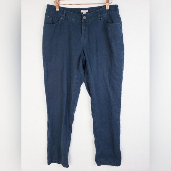 J. Jill 100% Linen Pants Blue Mid-Rise Casual size 6P Women's - Picture 1 of 10